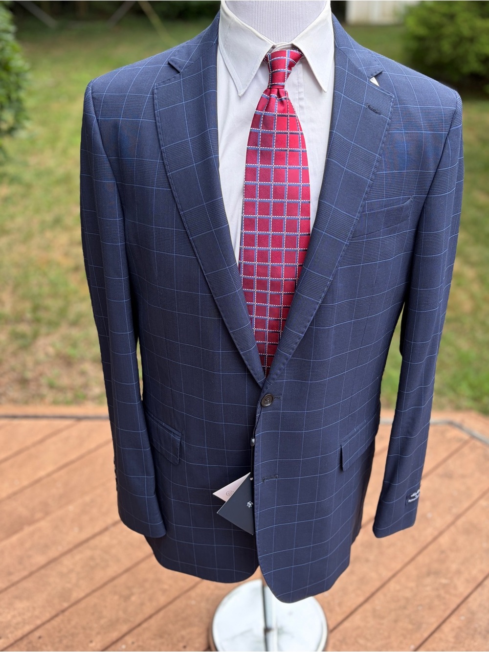 Brooks Brothers Explorer Navy Blazer 42L Checked Qtr Line Lightweight VBC Wool
